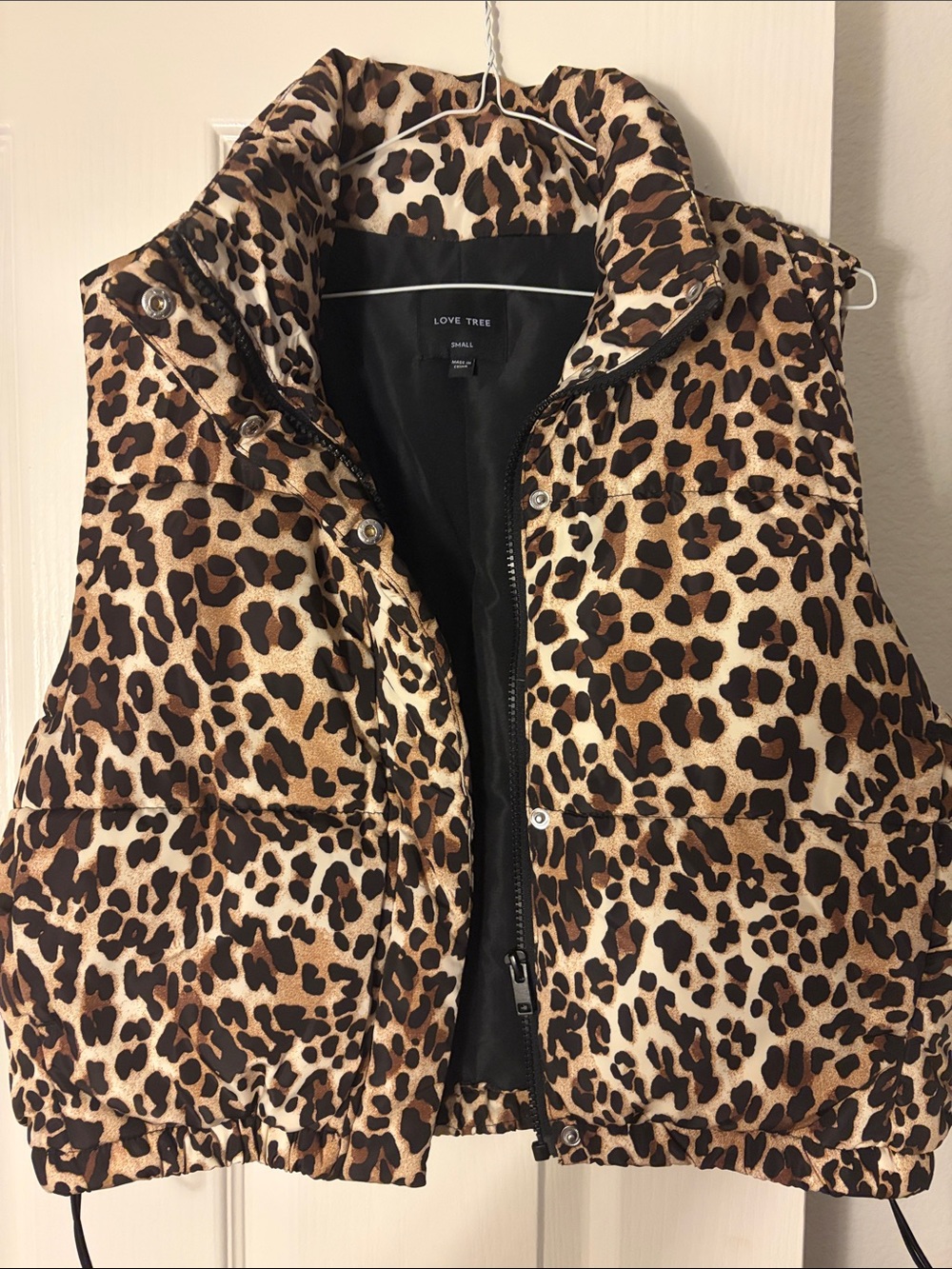 Love Tree Leopard Print Puffer Vest - Brown, Black, Cream